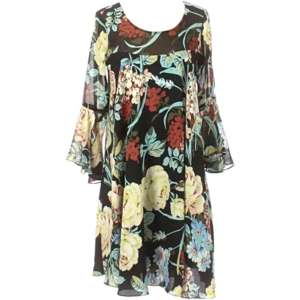 Paper Crown Anthropologie Endora Floral Dress - Black, Yellow, Blue, Red - LP - Picture 2 of 13